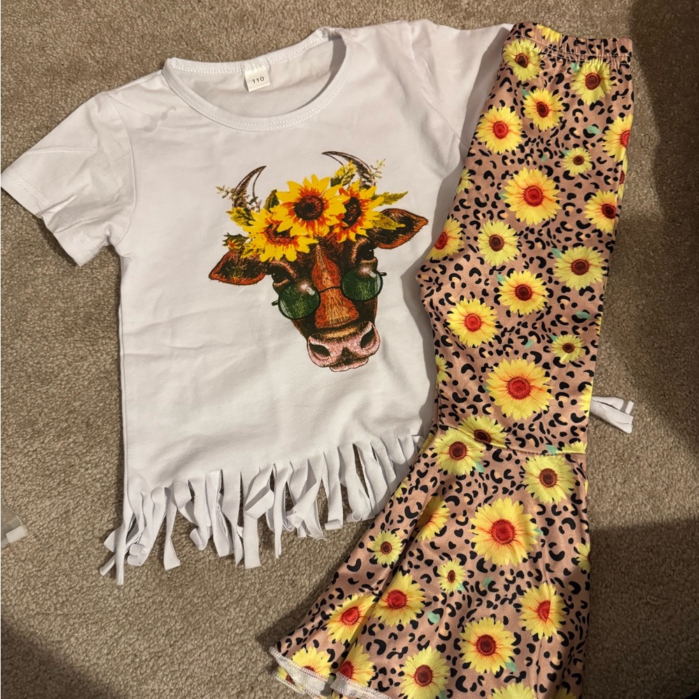 Sunflower Cow Print Kids Outfit